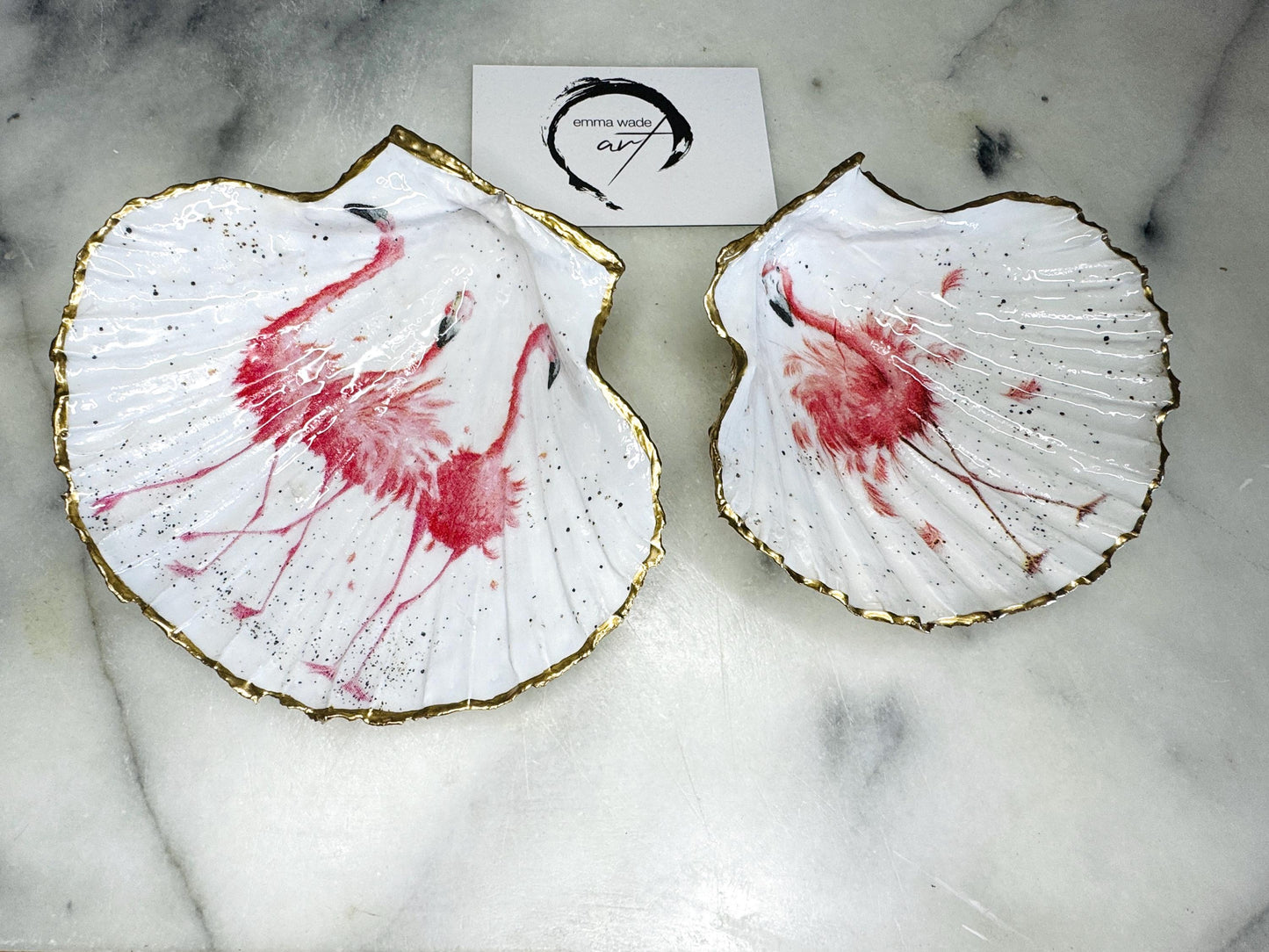 pink flamingo gift, Flamingo art, Decoupage scallop, shell trinket dish, jewellery shell dish, gift for her, ring carrier dish, coastal decor, shell Decor, pink bird dish, nature lover gift, coastal gift, gift for her, decorated dish, jewelry trinket dish, decoupage scallop shell, coastal decor by EmmaWadeART, ocean jewelry dish, ocean decor, shell trinket tray, scallop trinket tray, shell art, handmade trinket dish, gold gilded dish, proposal dish, ring dish display, ring bearer dish