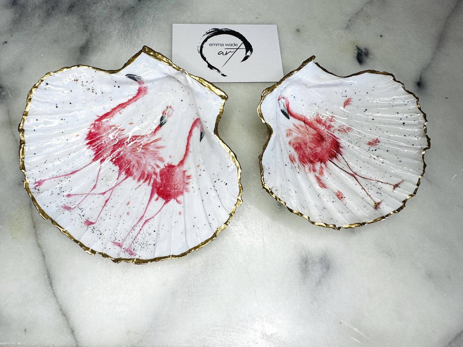 pink flamingo gift, Flamingo art, Decoupage scallop, shell trinket dish, jewellery shell dish, gift for her, ring carrier dish, coastal decor, shell Decor, pink bird dish, nature lover gift, coastal gift, gift for her, decorated dish, jewelry trinket dish, decoupage scallop shell, coastal decor by EmmaWadeART, ocean jewelry dish, ocean decor, shell trinket tray, scallop trinket tray, shell art, handmade trinket dish, gold gilded dish, proposal dish, ring dish display, ring bearer dish