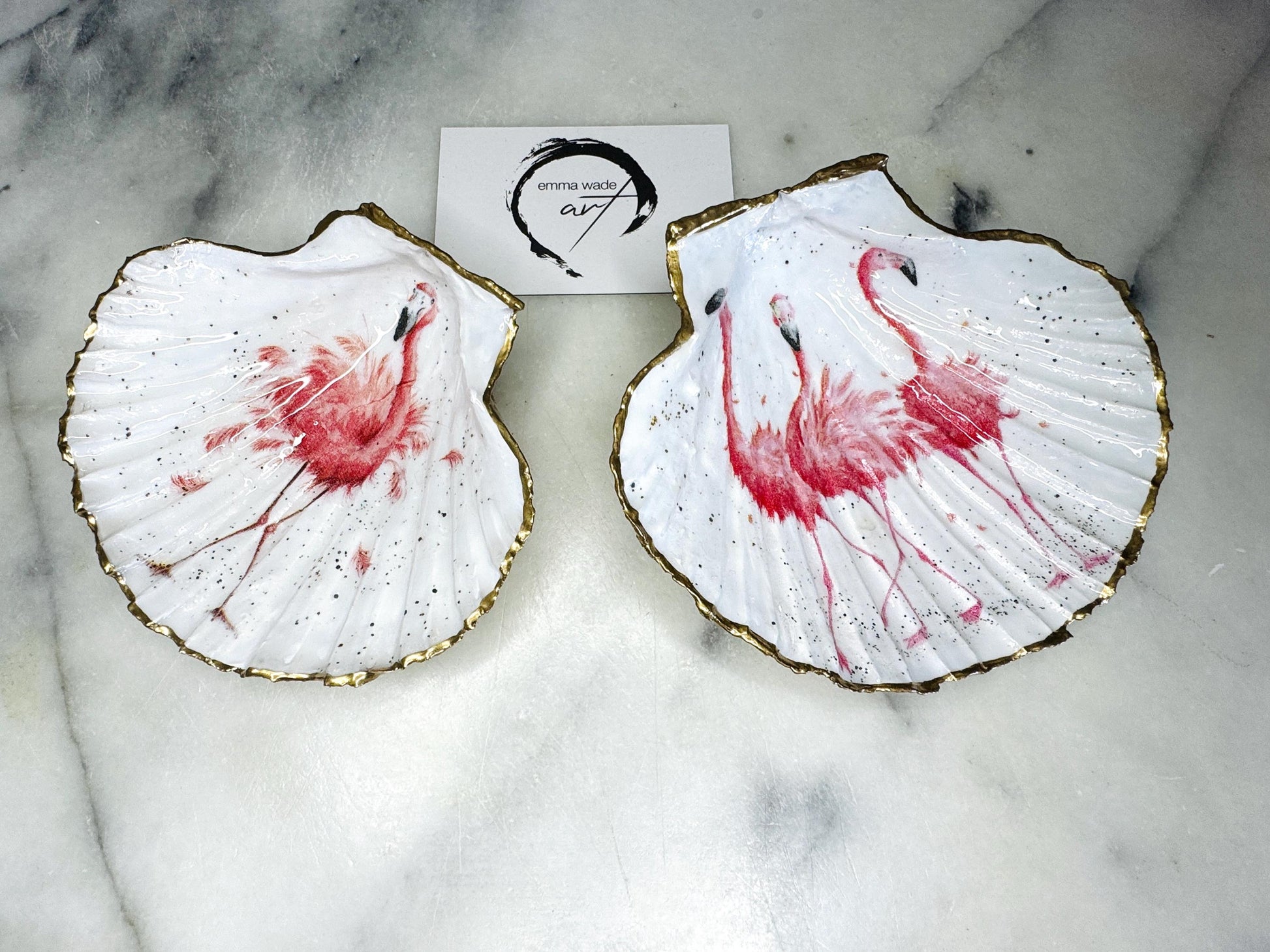 pink flamingo gift, Flamingo art, Decoupage scallop, shell trinket dish, jewellery shell dish, gift for her, ring carrier dish, coastal decor, shell Decor, pink bird dish, nature lover gift, coastal gift, gift for her, decorated dish, jewelry trinket dish, decoupage scallop shell, coastal decor by EmmaWadeART, ocean jewelry dish, ocean decor, shell trinket tray, scallop trinket tray, shell art, handmade trinket dish, gold gilded dish, proposal dish, ring dish display, ring bearer dish