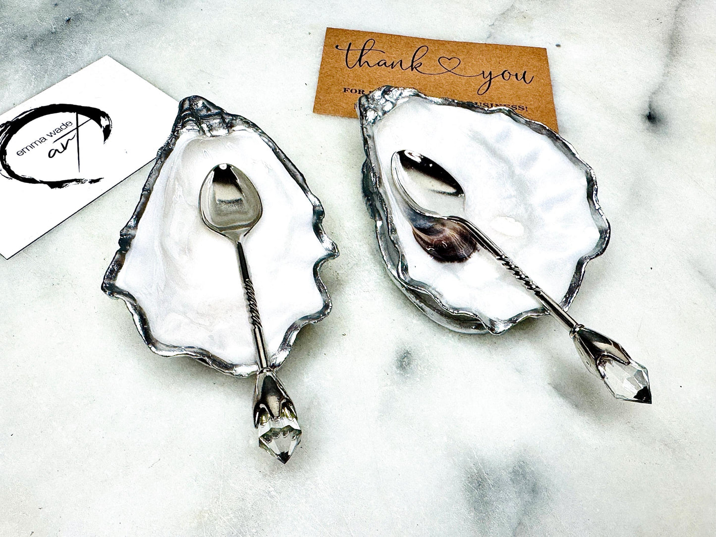 gift for her, dining decor, silver handmade dish, silver shell dishes, salt dishes, salt and pepper pots, spice pots, coastal gifts, home decor, wedding favours, bridesmaid gift, pearl anniversary, shell decor, decorative accessories, EmmaWadeART, coastal decor, silver oyster tray, silver leaf oyster, oyster dishes, pearl oyster gift, kitchen decor, oyster pinch pots, gift for mum, handmade shell dishes, oyster serving dishes, silver leaf oyster, oyster art, gift for him, chefs gift, table decor
