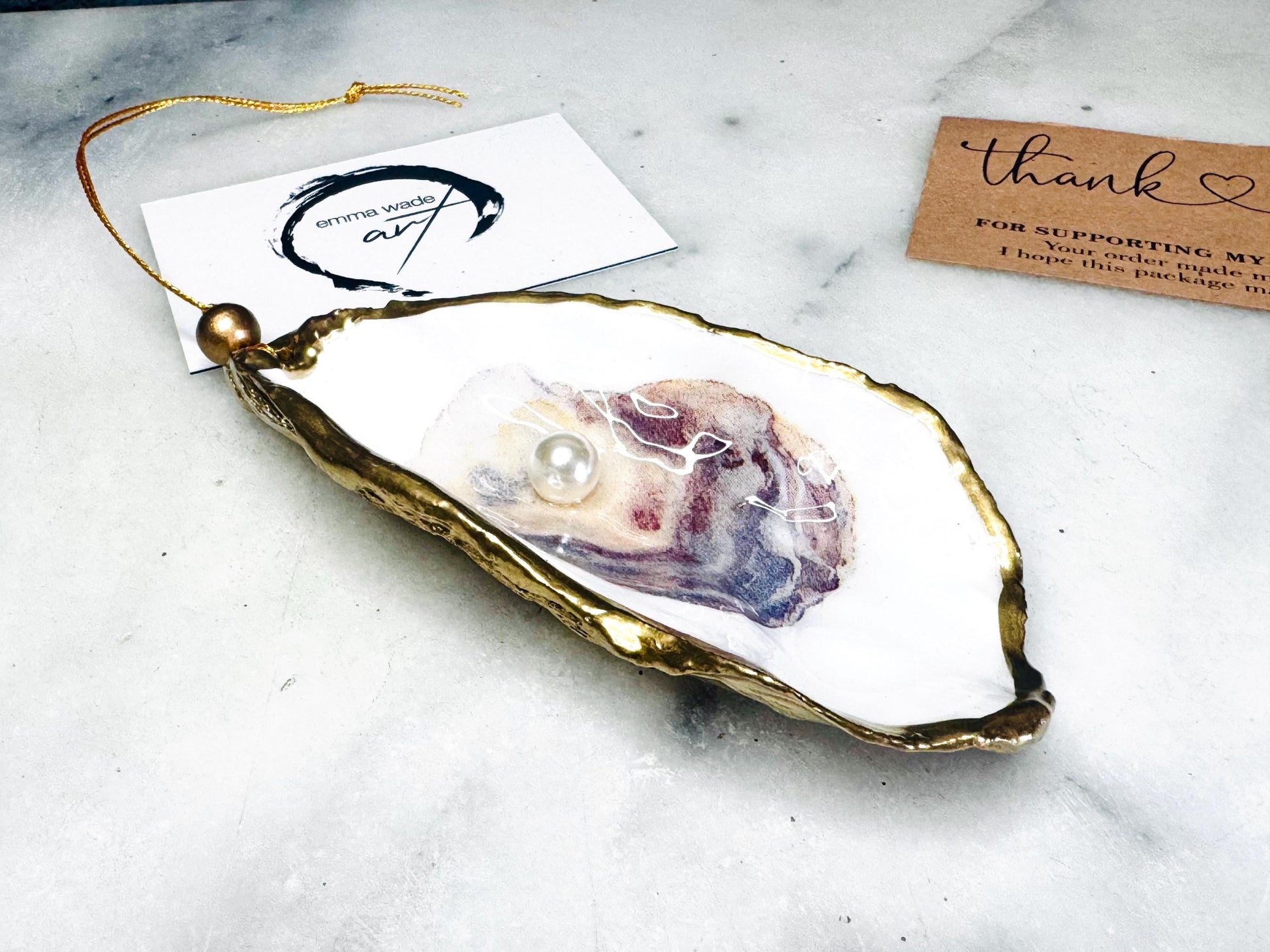 Swarovski Pearl Oyster Shell Dish or Hanging Shell Ornament, Gilded Gold Leaf Dorset Shell, Handmade Coastal Decor