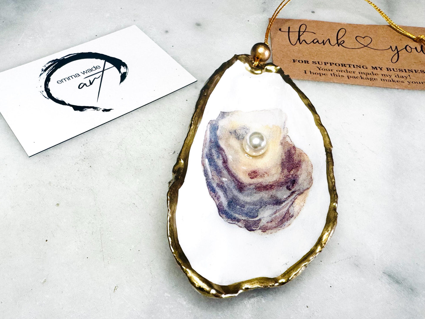 Swarovski Pearl Oyster Shell Dish or Hanging Shell Ornament, Gilded Gold Leaf Dorset Shell, Handmade Coastal Decor