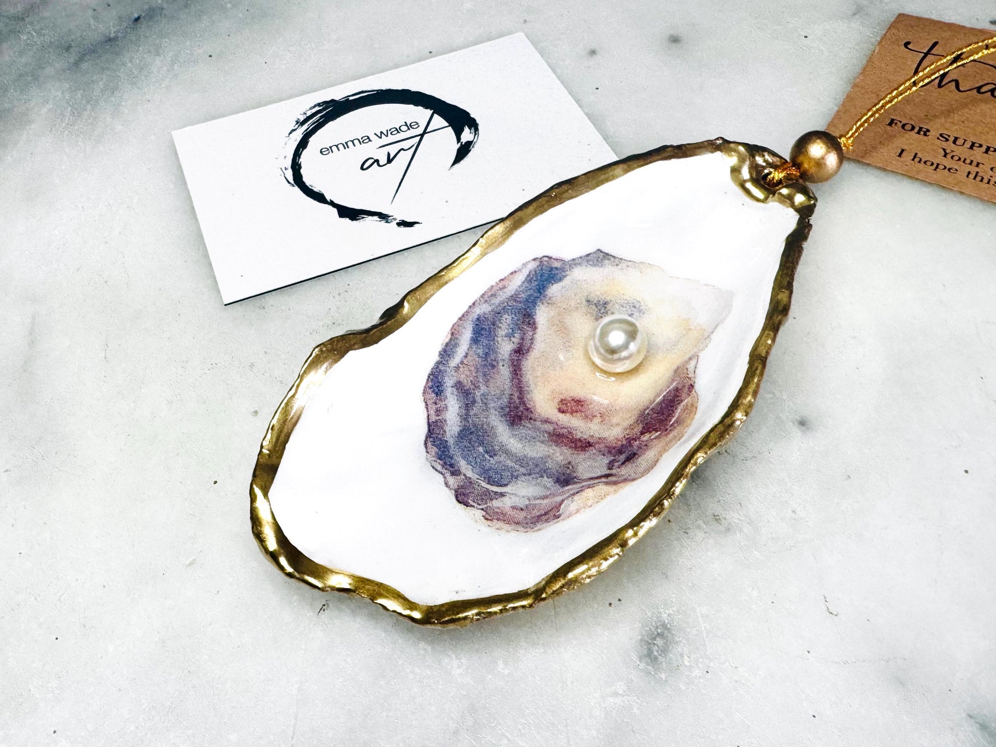 Swarovski Pearl Oyster Shell Dish or Hanging Shell Ornament, Gilded Gold Leaf Dorset Shell, Handmade Coastal Decor