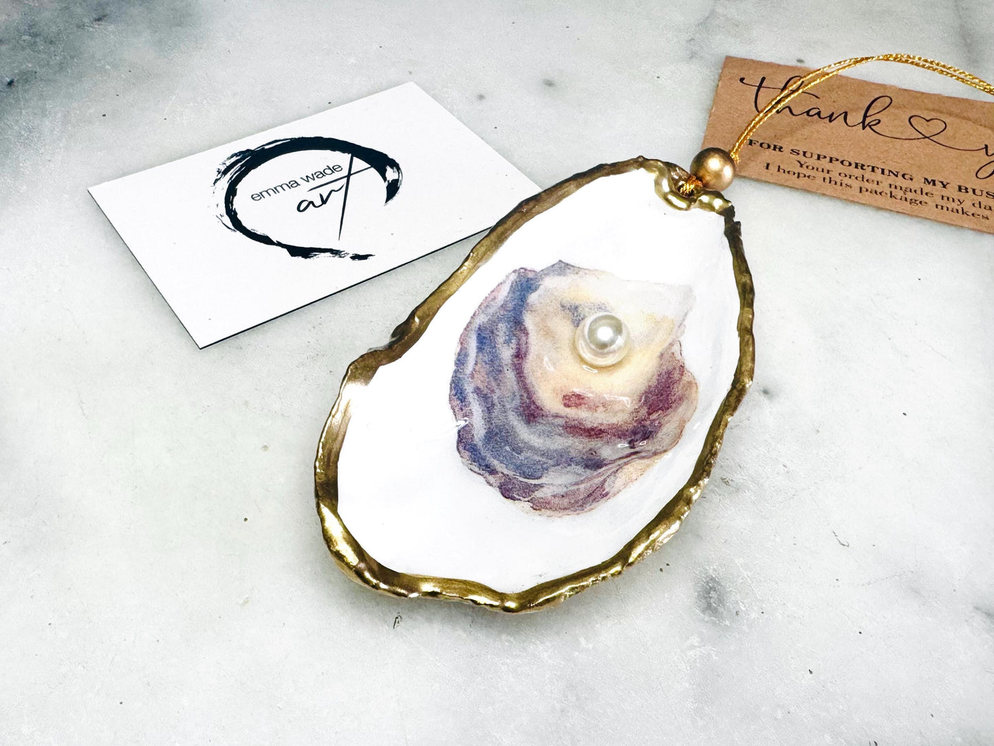 Swarovski Pearl Oyster Shell Dish or Hanging Shell Ornament, Gilded Gold Leaf Dorset Shell, Handmade Coastal Decor