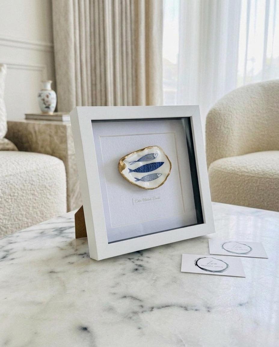 Handmade Personalised Oyster Shell Art in Frame | Custom Names Gift | Coastal Home Decor | Handmade Framed Shell Artwork | UK Wedding Gift