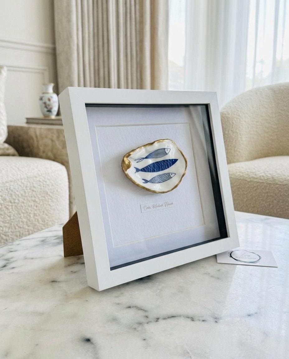 Handmade Personalised Oyster Shell Art in Frame | Custom Names Gift | Coastal Home Decor | Handmade Framed Shell Artwork | UK Wedding Gift
