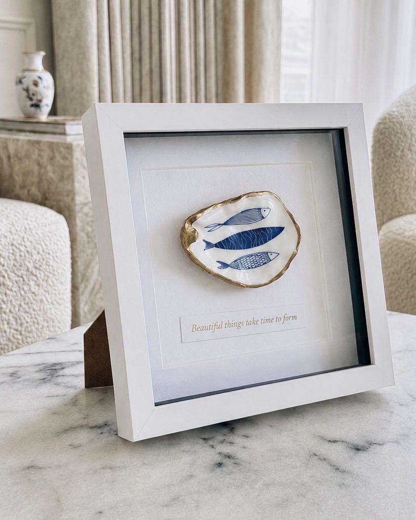 Handmade Personalised Oyster Shell Art in Frame | Custom Names Gift | Coastal Home Decor | Handmade Framed Shell Artwork | UK Wedding Gift