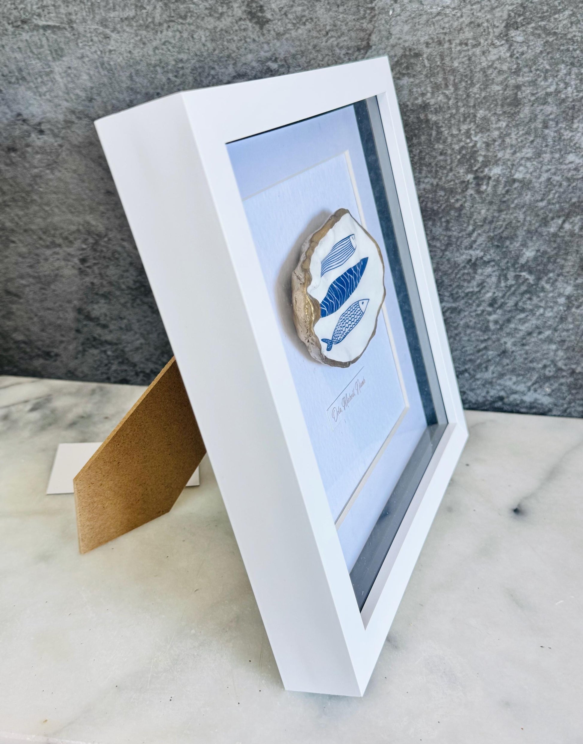 Handmade Personalised Oyster Shell Art in Frame | Custom Names Gift | Coastal Home Decor | Handmade Framed Shell Artwork | UK Wedding Gift