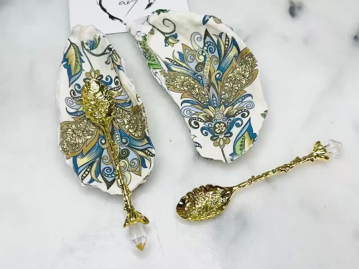 Oyster Shell Salt & Pepper Dishes Set, Baroque Gold Pinch Pots, Handmade Dorset Shell Tableware, Coastal Hostess Gift