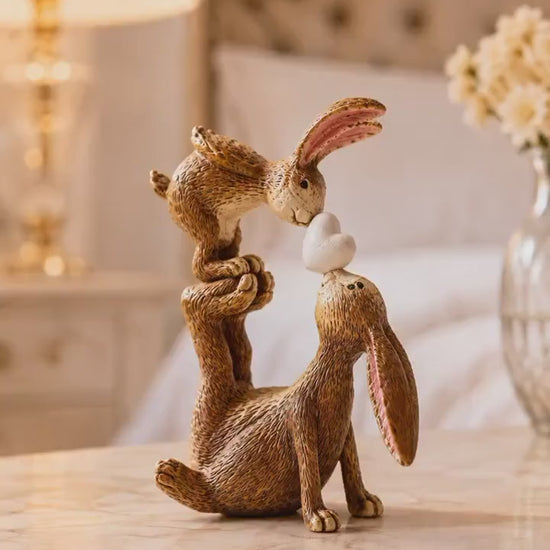 Christmas Bunny & Baby Rabbit Ornament | Hand Finished Polyresin Bunny Figure | Rabbit Lover Gift | Festive Shelf Decor