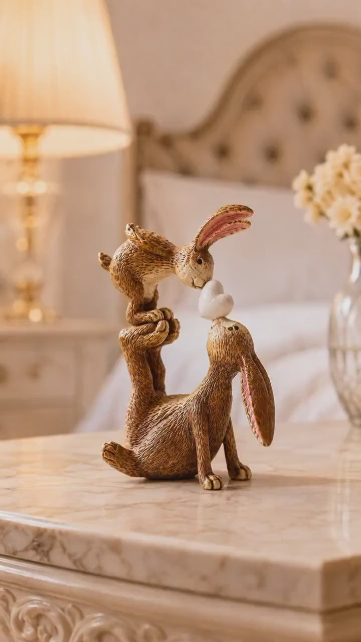 Christmas Bunny & Baby Rabbit Ornament | Hand Finished Polyresin Bunny Figure | Rabbit Lover Gift | Festive Shelf Decor
