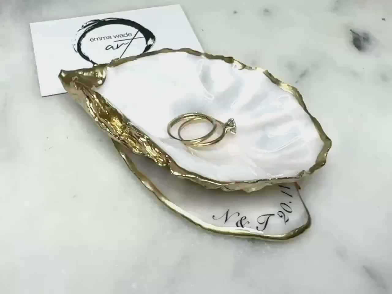 Gold Leaf Oyster Shell Dish Set | Personalisation available | Dorset Pearl Jewellery Dish | Cupped Oyster on Flat Shell Base | Handmade Gift
