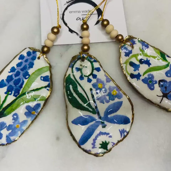 Emma Bridgewater Blue Spring Flowers Oyster Shell Ornaments - Set of 3