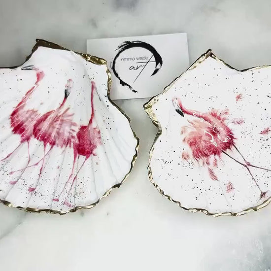 Pink Flamingo Scallop Shell Trinket Dish | Hand Gilded Gold Leaf Jewellery Holder | Coastal Flamingo Decor