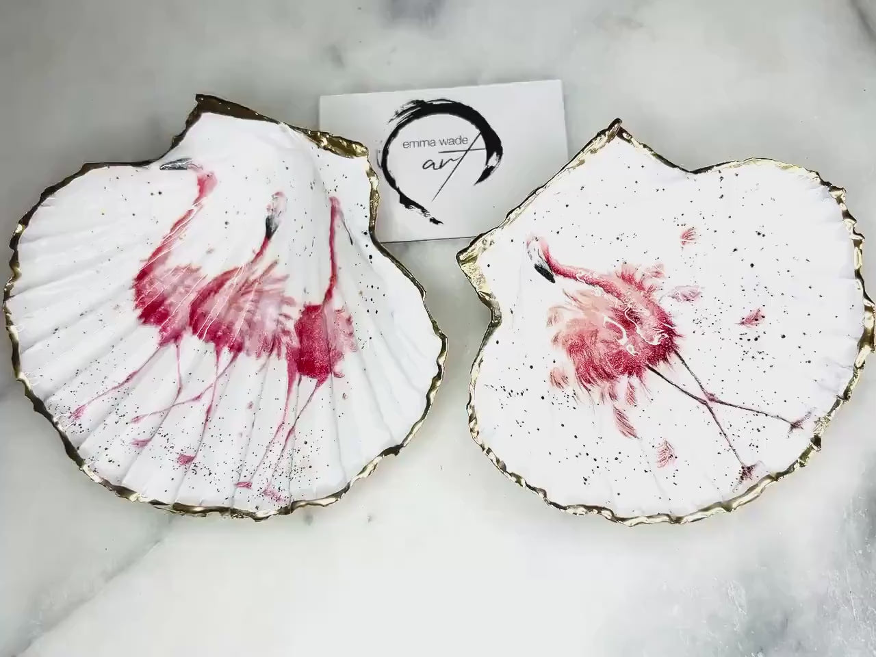 Pink Flamingo Scallop Shell Trinket Dish | Hand Gilded Gold Leaf Jewellery Holder | Coastal Flamingo Decor