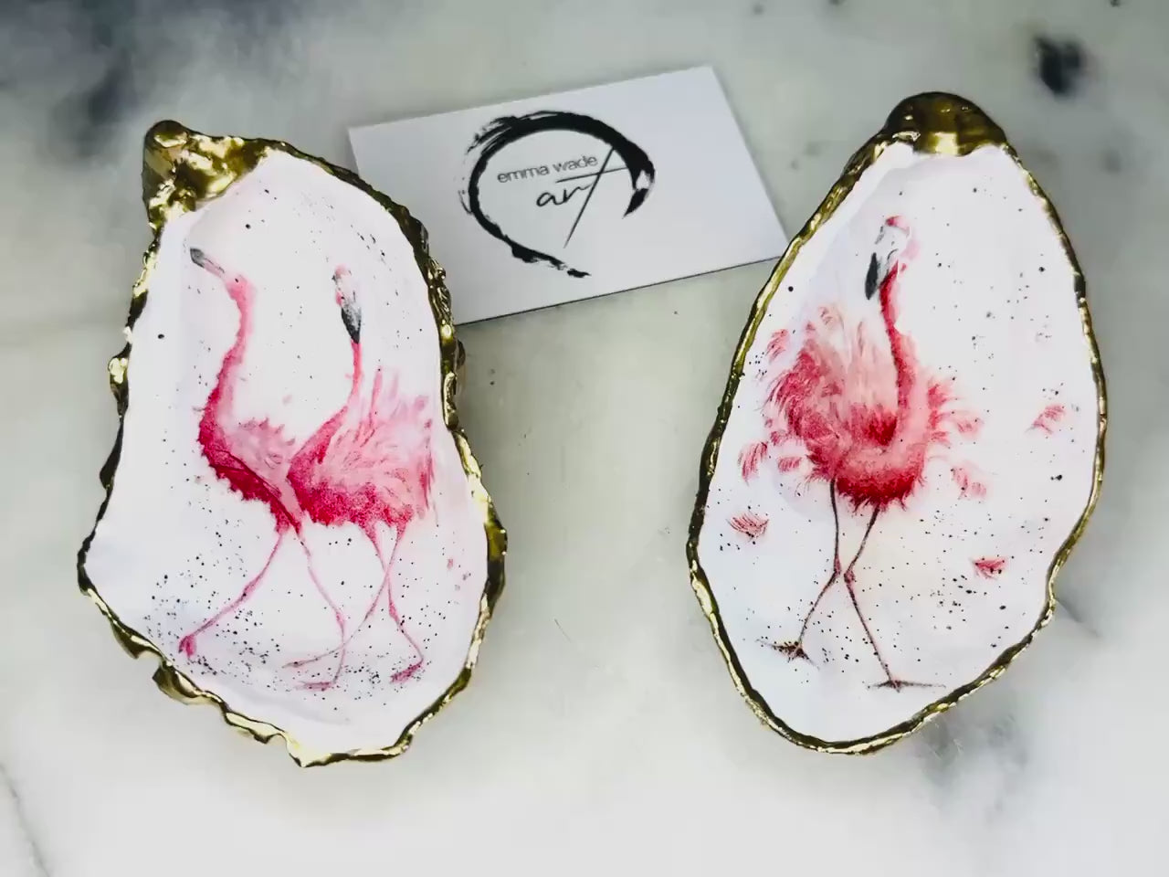 Pink Flamingo Oyster Shell Trinket Dish | Hand Gilded Gold Leaf Jewellery Holder | Coastal Flamingo Decor