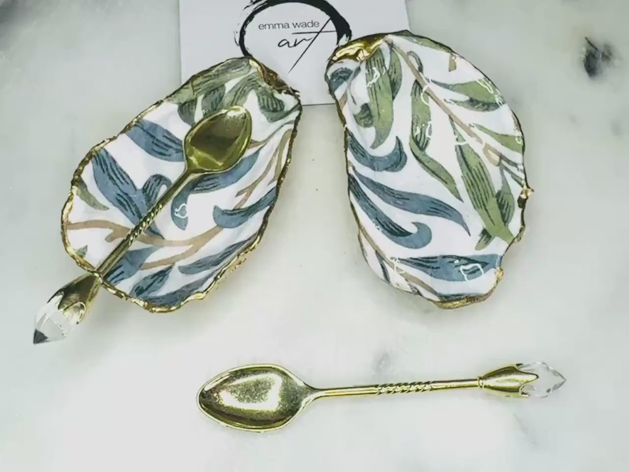 Pair of William Morris, Willow Bough Oyster Salt and Pepper Set, Gilded Gold Leaf Oyster Salt Gift, Coastal Decor