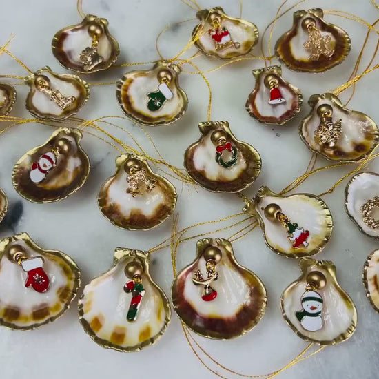 Scallop Shell Christmas Ornament | Gilded Gold Leaf Coastal Decoration | Handmade Shell Hanging Charm, Stocking Filler Gift