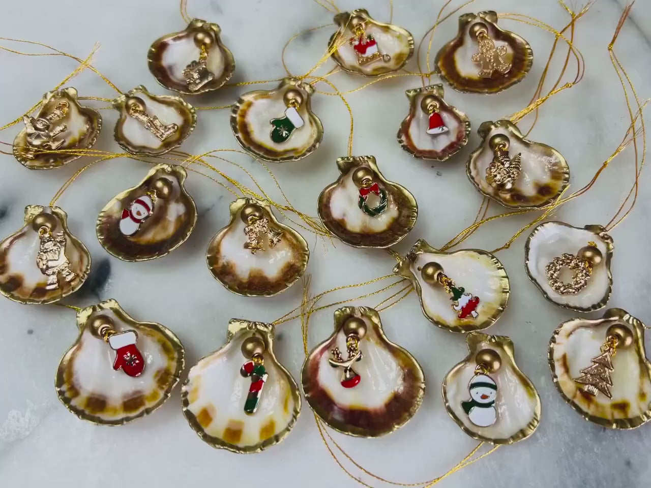 Scallop Shell Christmas Ornament | Gilded Gold Leaf Coastal Decoration | Handmade Shell Hanging Charm, Stocking Filler Gift