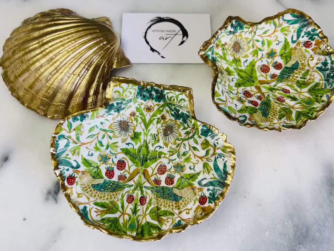 William Morris Green Strawberry Thief Scallop Trinket Dish: Shell Ring Tray, Heritage Gift, Floral Ring Holder