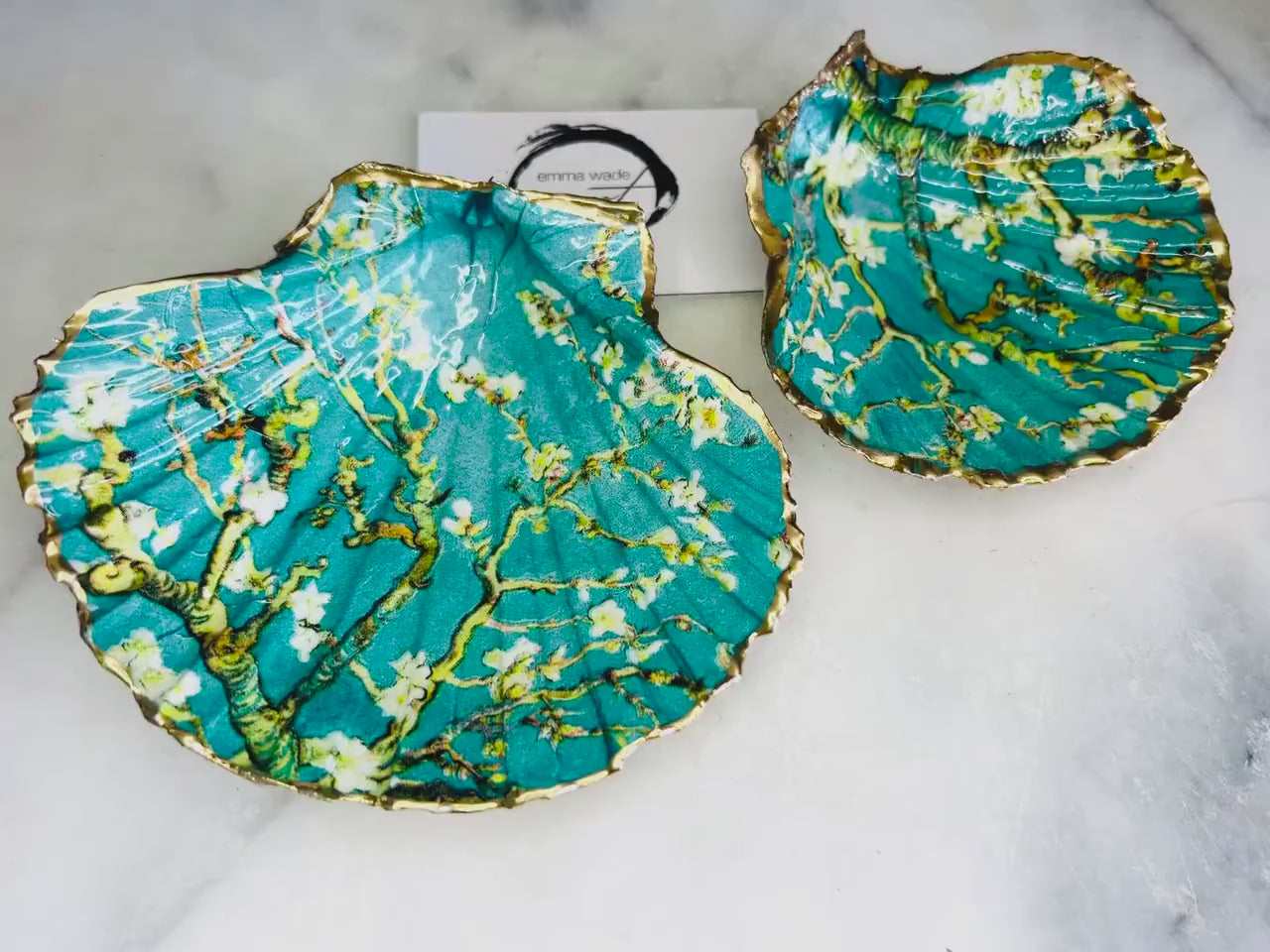 Van Gogh Almond Blossom Scallop Trinket Dish: Shell Jewellery Tray, UK Heritage Gift, Almond Blossom Gift