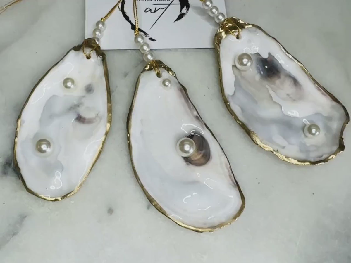 Dorset Oyster Shell Ornaments | 2 Swarovski pearls | Gold Leaf Shell Coastal Decor | Luxury Decoration | Available individually or as a set