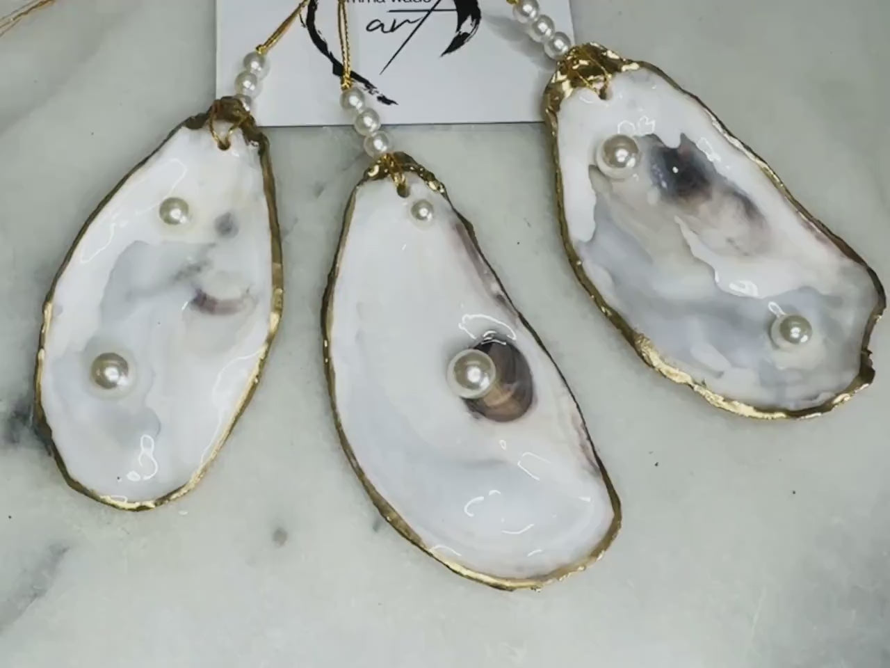 Dorset Oyster Shell Ornaments | 2 Swarovski pearls | Gold Leaf Shell Coastal Decor | Luxury Decoration | Available individually or as a set