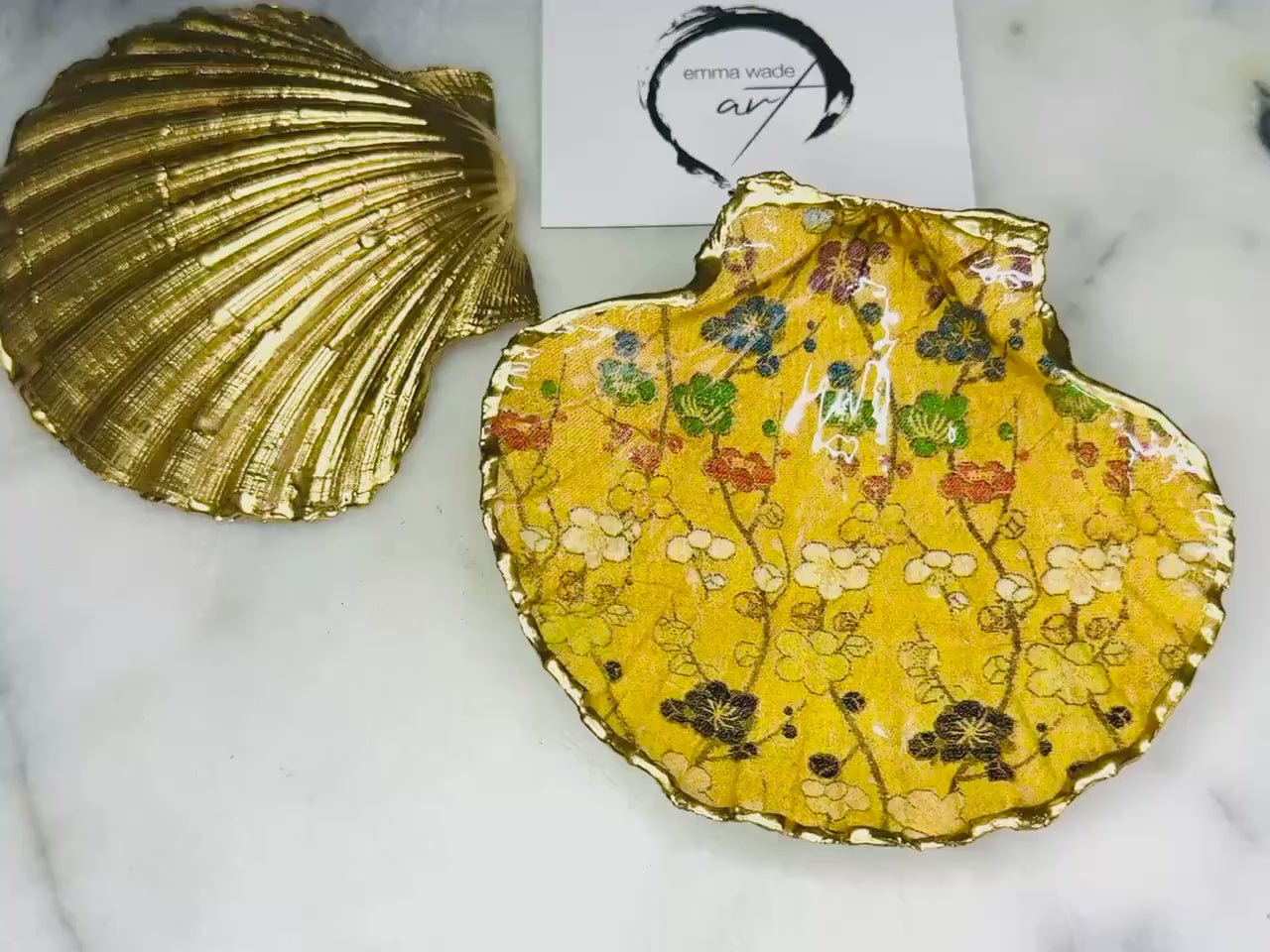Japanese Plum Blossom Scallop Shell Trinket Dish, Gilded Gold Leaf Jewellery Dish, Dorset Coastal Ring Holder, Handmade Gift