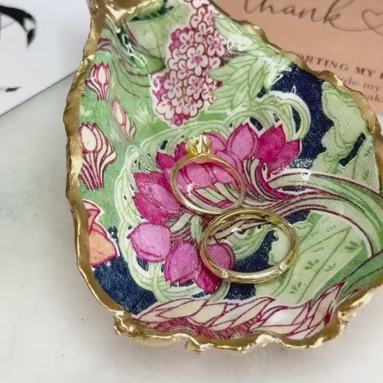 Swirling Trees Oyster and Scallop Shell Dish Set | V&A Botanical Gold Gilded Ring Tray Collection | Sold individually or as a Set