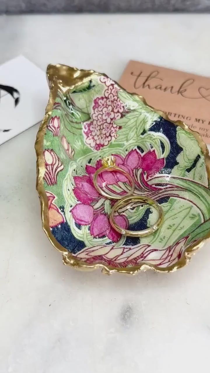 Swirling Trees Oyster and Scallop Shell Dish Set | V&A Botanical Gold Gilded Ring Tray Collection | Sold individually or as a Set