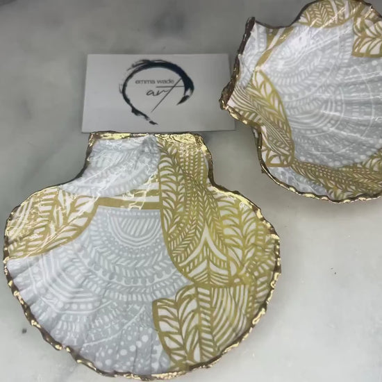 Marimekko Gold Leaf Natural Shell Jewellery Organiser, Gold Gilded Natural Scallop Shell Trinket Dish, Coastal Host Gift