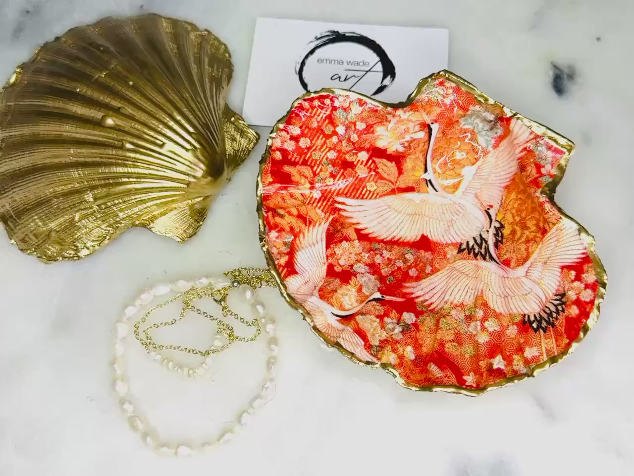 Japanese Flamingo Scallop Shell Trinket Dish: Kimono gift, Coastal Decor, Host Gift Idea, Bird lover gift