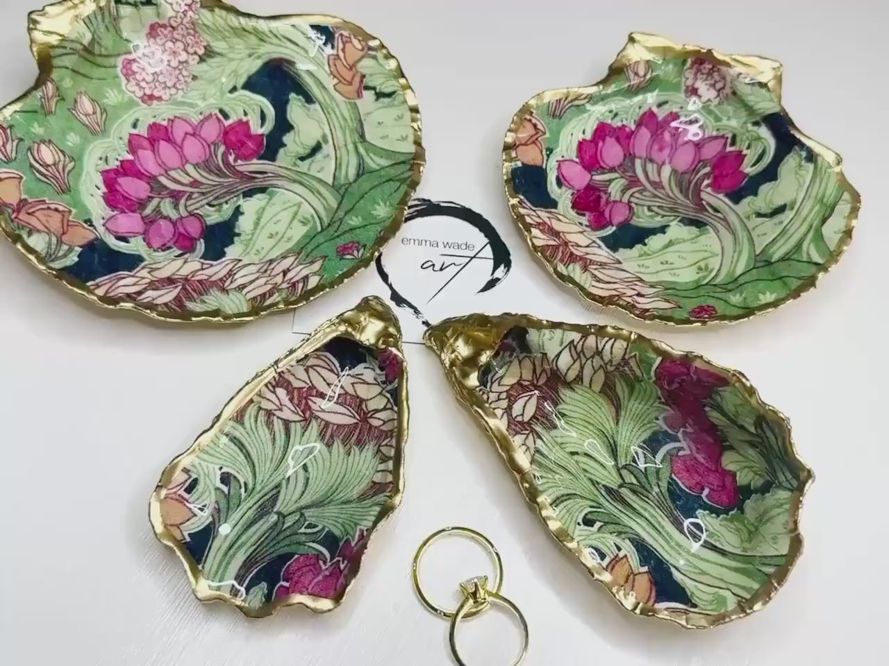Victoria and Albert Museum Swirling Trees Shell Dish Set | Botanical Gold Gilded Ring Tray Collection | Sold individually or as a Set