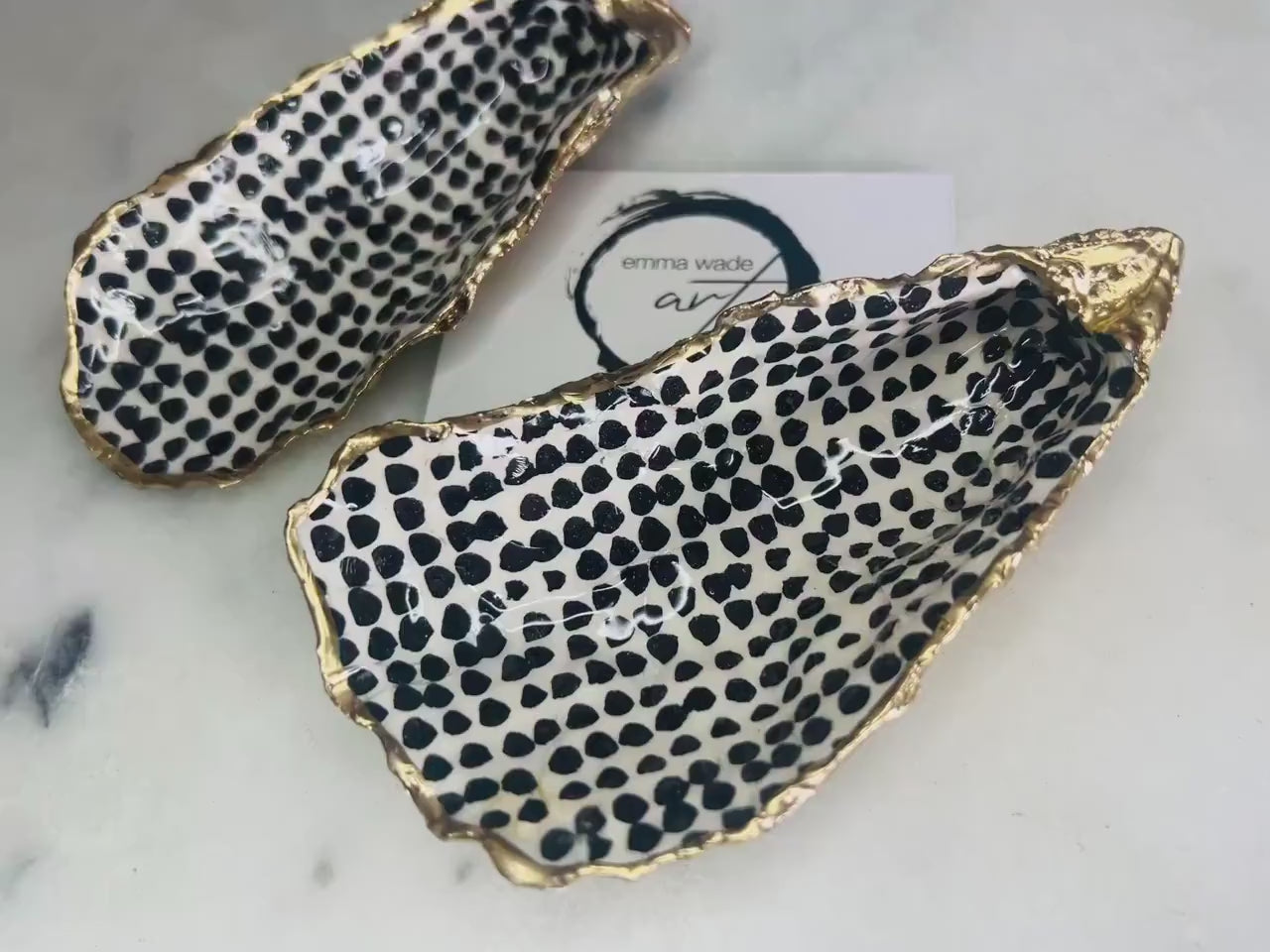 Finnish Marimekko Black White Oyster Ring Shell Dish: Gold Leaf Accent Trinket tray, Scandinavian decor, Coastal gift