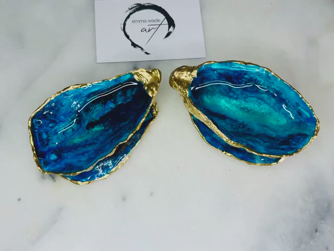 Hand-Painted Original Oyster Ring Box, Ocean Wave Proposal Ring Holder, Gold Leaf Oyster Shell Keepsake, Coastal Wedding Ring Box.