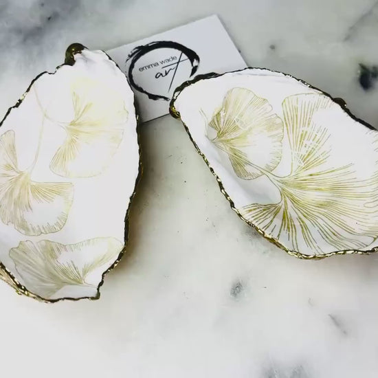 Japanese Gingko Leaf Oyster Ring Shell Dish: Gold Gilded Shell Trinket Tray, Coastal Gift, Botanical Gift