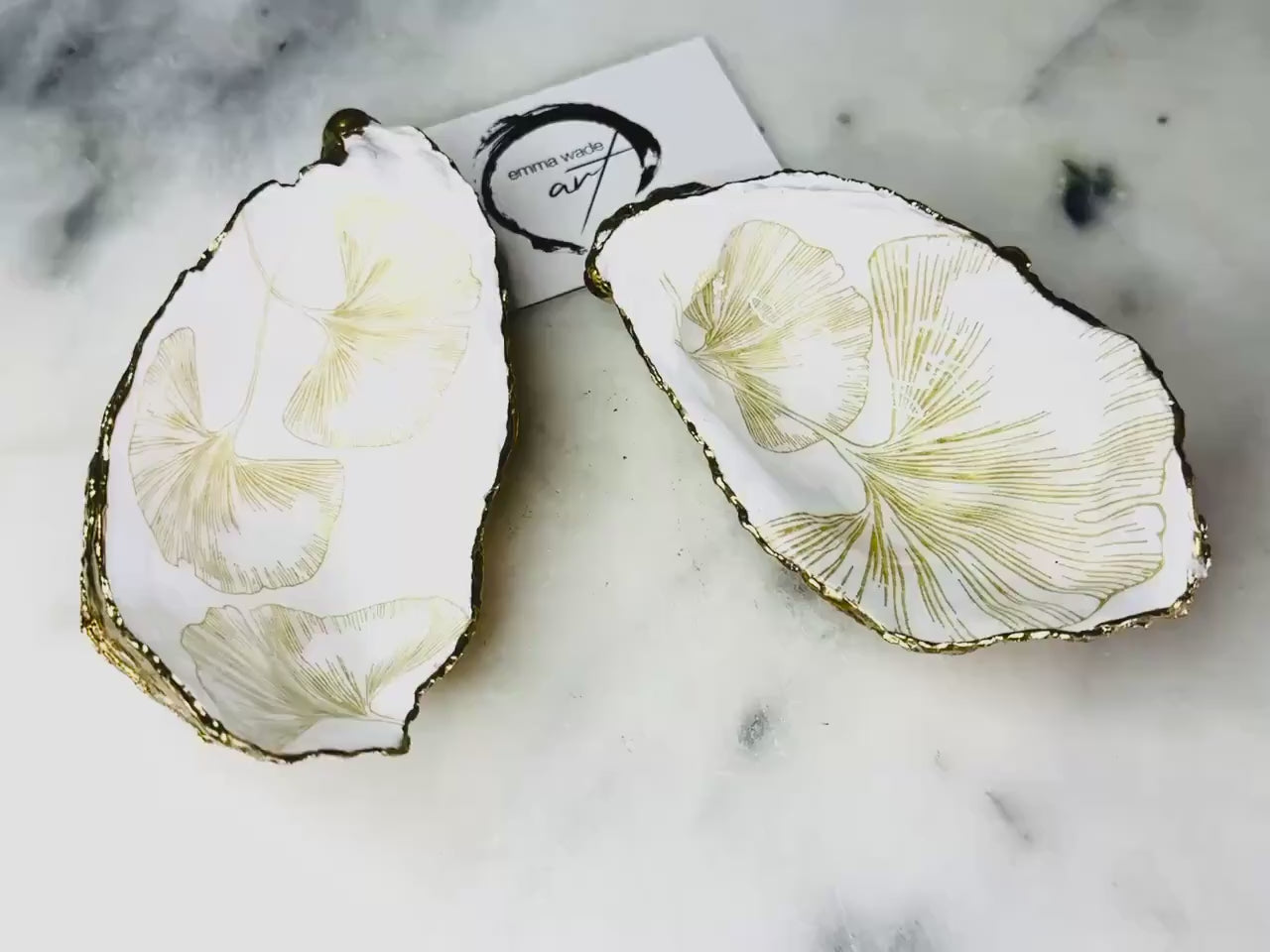 Japanese Gingko Leaf Oyster Ring Shell Dish: Gold Gilded Shell Trinket Tray, Coastal Gift, Botanical Gift