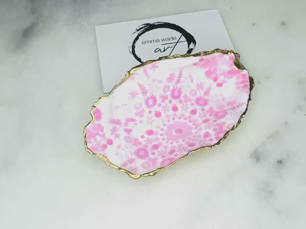 Hand-Gilded Pink Floral Oyster Shell Trinket Dish: Pink Lily Ring Tray, Rose Gift
