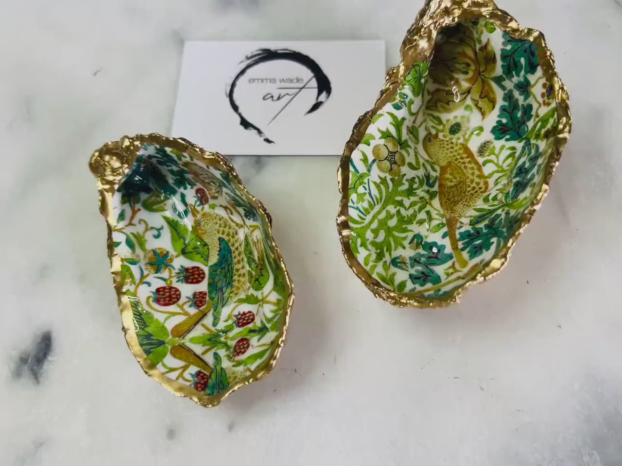 William Morris Strawberry Thief Oyster Shell Ring Dish: Gold Leaf Trinket Tray, Heritage Decor, Bird Lover Gift
