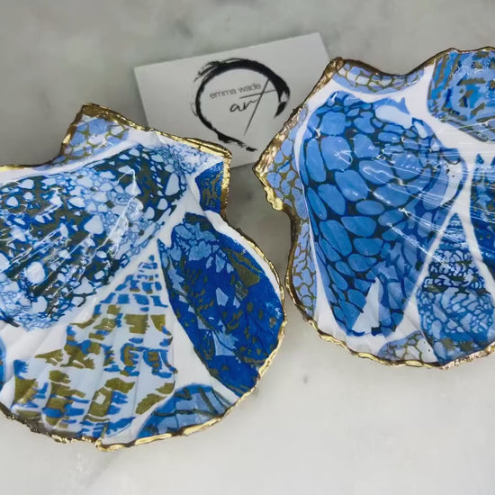 Blue Shells Coquillage Pattern Dorset Shell Scallop Trinket Dish: Dorset Ring Catcher, Coastal Gift Idea, 2 designs available