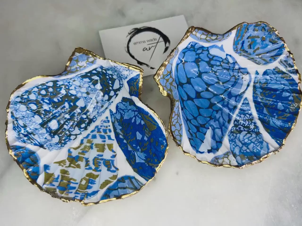 Blue Shells Coquillage Pattern Dorset Shell Scallop Trinket Dish: Dorset Ring Catcher, Coastal Gift Idea, 2 designs available