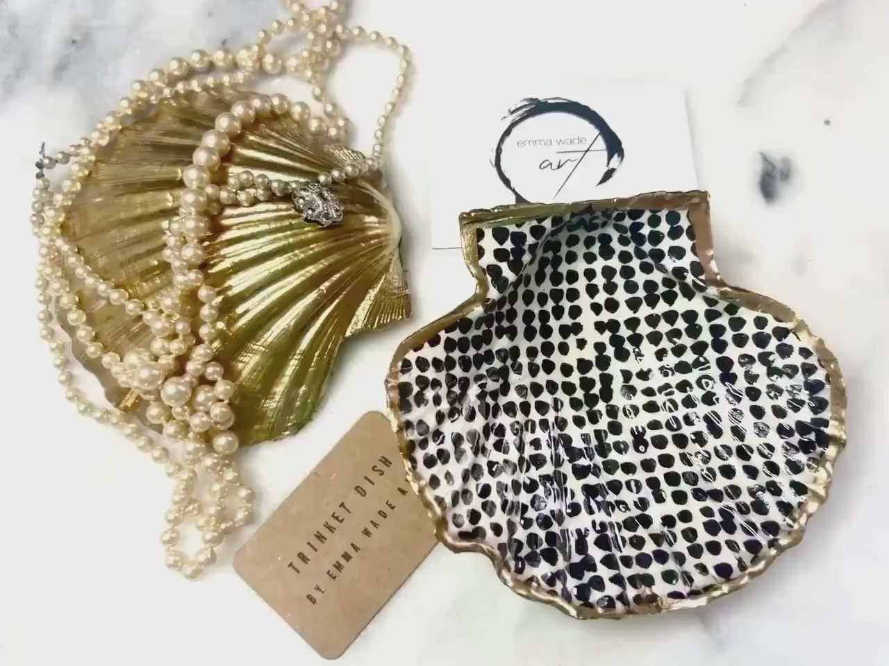 Emma Bridgewater Scallop Shell Trinket Dish: Black and White Dots, Gold Leaf