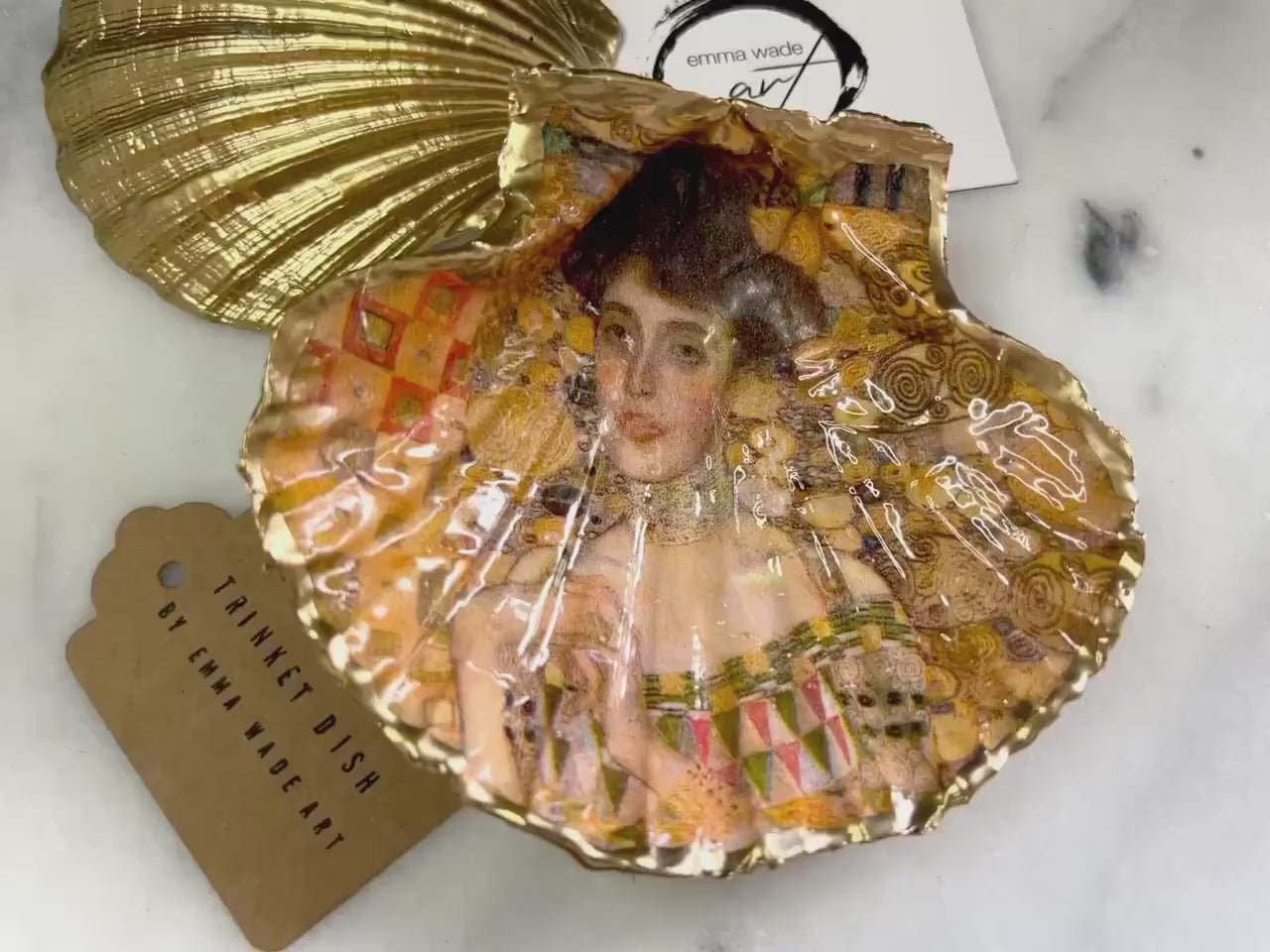 Gustav Klimt 'Lady in Gold' Scallop Shell Trinket Dish: Gilded Jewellery Ring Dish