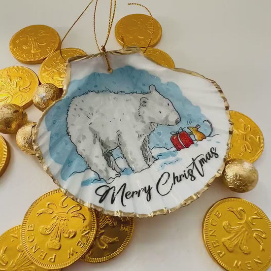 Christmas Bear Ornament: Dorset Shell Trinket Dish, Hanging Decoration