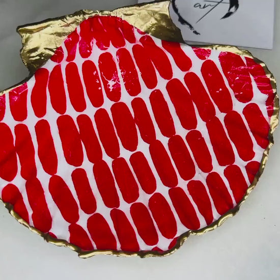 Marimekko Alku Red Dot Scallop Shell Dish, Gold Leaf Dorset Shell Trinket Dish, Scandinavian Jewellery Dish Decor