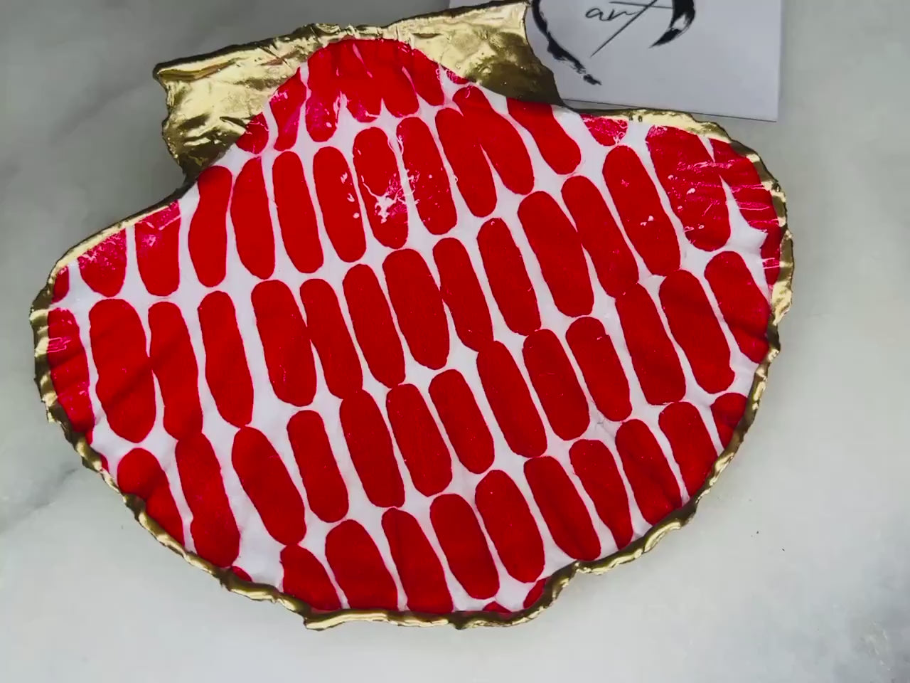 Marimekko Alku Red Dot Scallop Shell Dish, Gold Leaf Dorset Shell Trinket Dish, Scandinavian Jewellery Dish Decor