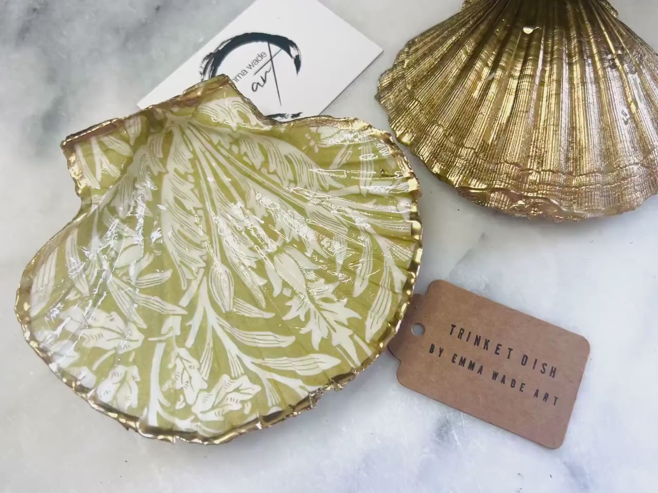 William Morris Acorn Scallop Shell Dish, Gold Leaf Coastal Jewellery Holder, Heritage Shell Trinket Tray, Nature Inspired Decor