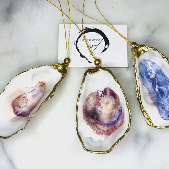 Swarovski Pearl Oyster Shell Dish or Hanging Shell Ornament, Gilded Gold Leaf Dorset Shell, Handmade Coastal Decor