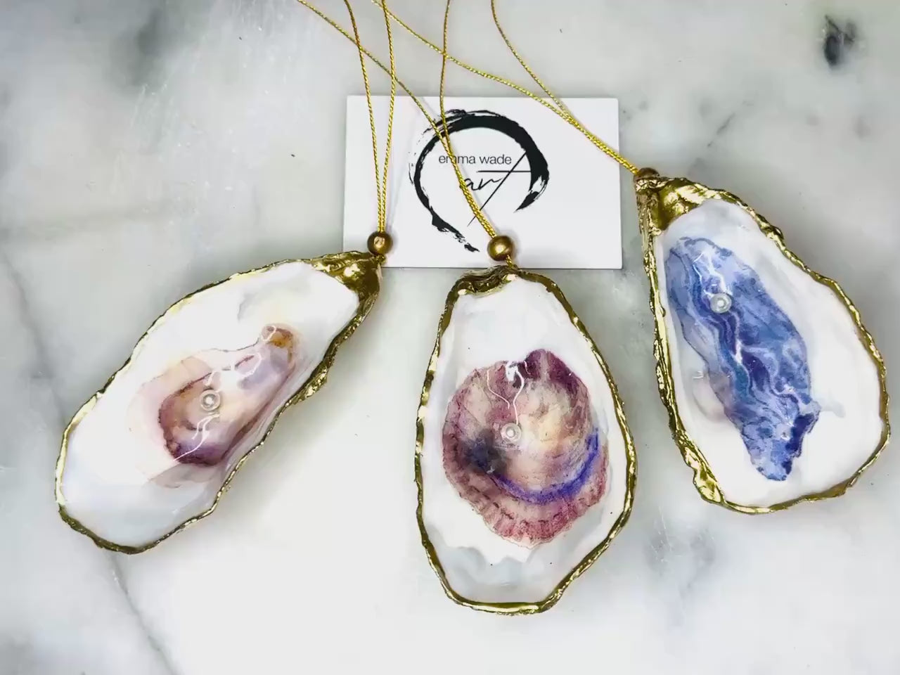 Swarovski Pearl Oyster Shell Dish or Hanging Shell Ornament, Gilded Gold Leaf Dorset Shell, Handmade Coastal Decor