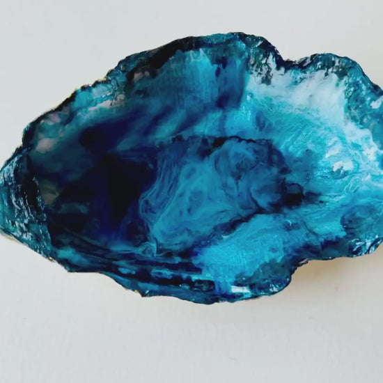 XL Hand painted Ocean Theme Oyster Trinket Dish, Shell Serving Tray, Coastal Decor, Host Gift